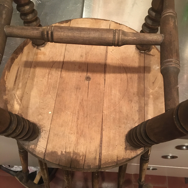 Victorian penny seat stick back chair underside