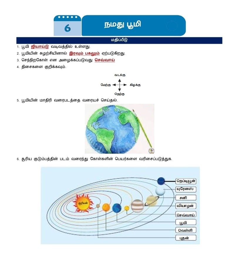 6th Social Science Refresher Course Answer key Unit 6. நமது பூமி - Tamil Medium