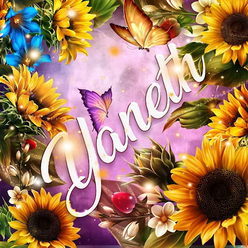 imágen con el nombre yamileth con fondo de girasoles y mariposas para descargar gratis