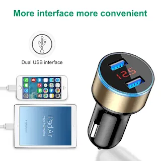 Car USB Fast Charger 15W 2 Port 3.1A Diagnostic Tool Dual USB Charger LCD Display Fast Charging for mobile phone Car Accessories Blue LED hown - store