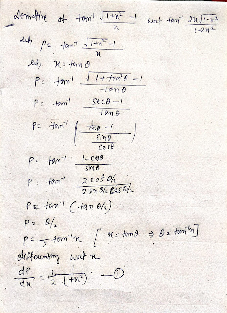 Differentiat tan^(-1)(sqrt(1+x^(2))-1)/(x) with respect to tan^(-1)(2n sqrt(1-x^(2)))/((2x^(2))) Class 12 Derivative