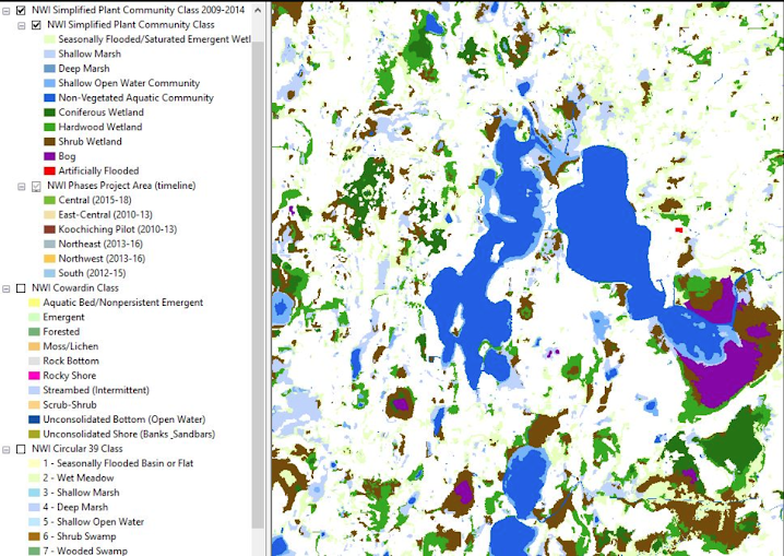 A screenshot of the National Wetland Inventory for Minnesota