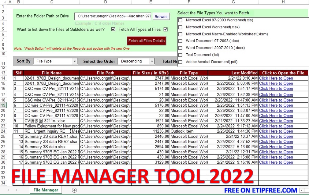 FILE MANAGER TOOL 2022 FREE XLSM FILES