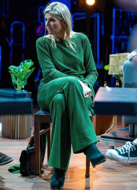 Queen Maxima wore a green jumpsuit, top and blouse from Natan
