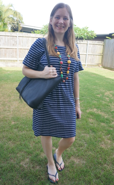 Away From Blue Aussie Mum Style Away From The Blue Jeans Rut Weekday Wear Link Up Striped Dresses and Rebecca Minkoff Unlined Tote