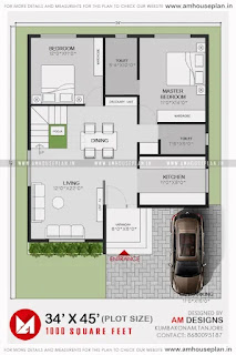 34 x 45 best house plan for 1000 square feet with car parking in india