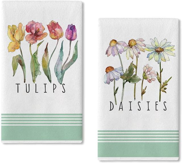 tulips and daisies tea towels