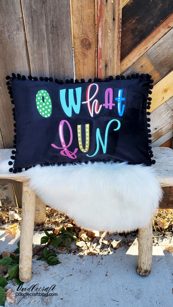O what fun! This layered iron-on pillow is perfect for the Christmas holiday, but basically any time of year because of the non-traditional colors.   I love using my Cricut Maker Machine to whip up projects in minutes. It's the best way to make handmade gifts, decor or other fun things for the holidays...and it literally only takes minutes!  I love the lyrics to jingle bells and the fun it inspires when we sing it at the top of our lungs in the car, A Christmas Story, style. It's one of my favorite songs.