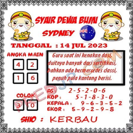 Prediksi Dewa Bumi Sdy Jumat 14-Juli-2023