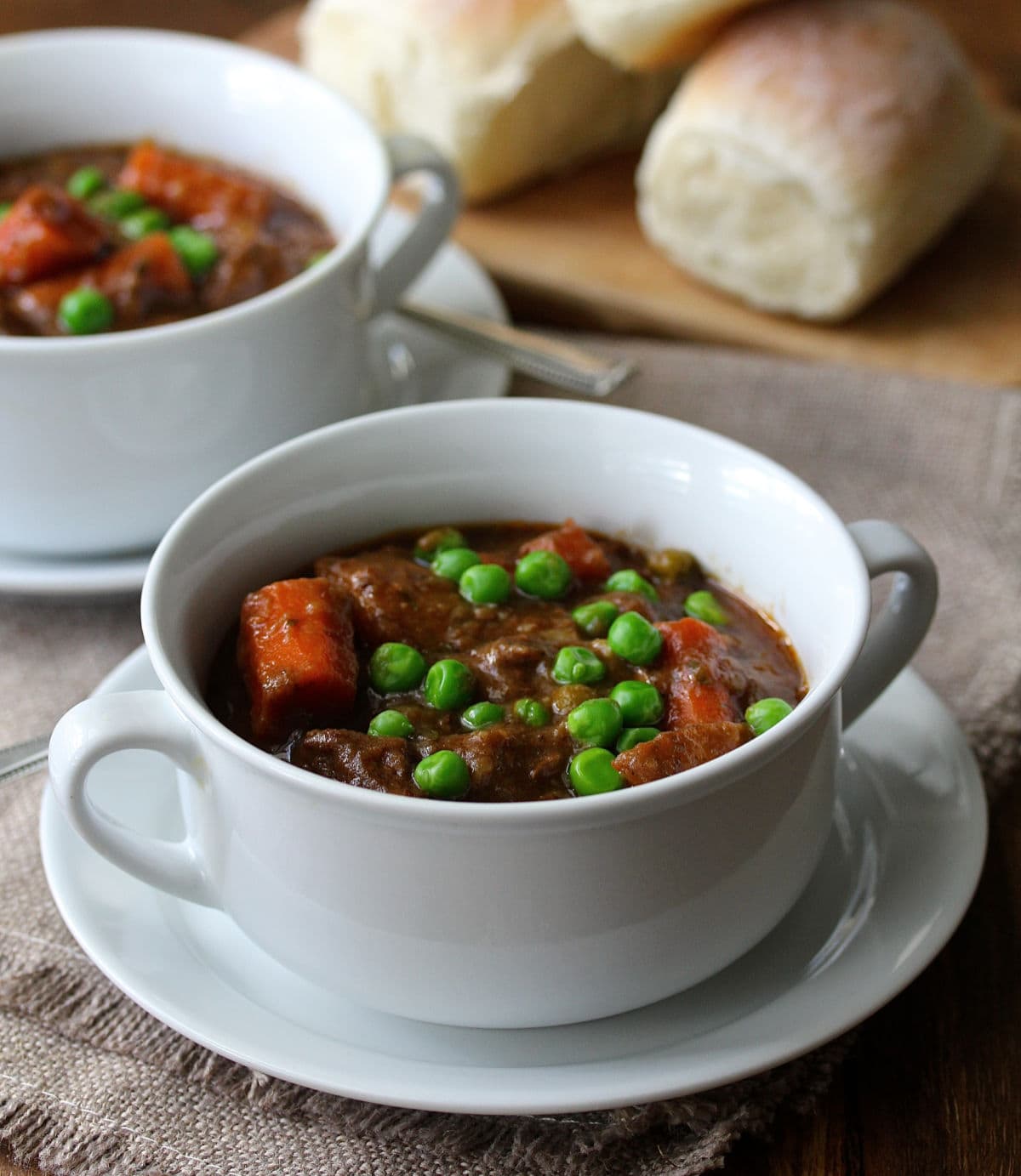 Beef stew in bowls.