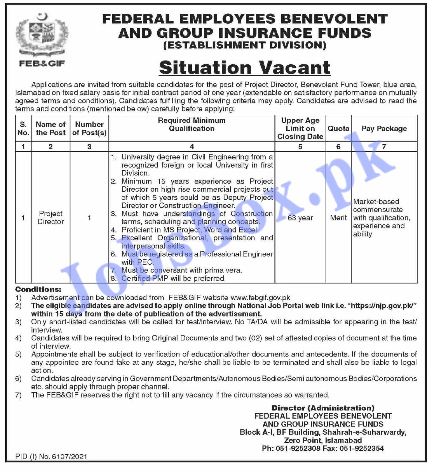 Federal Employees Benevolent and Group Insurance Funds Jobs 2022 in Pakistan