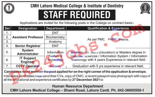 CMH Lahore Jobs 2022 – Government Jobs 2022