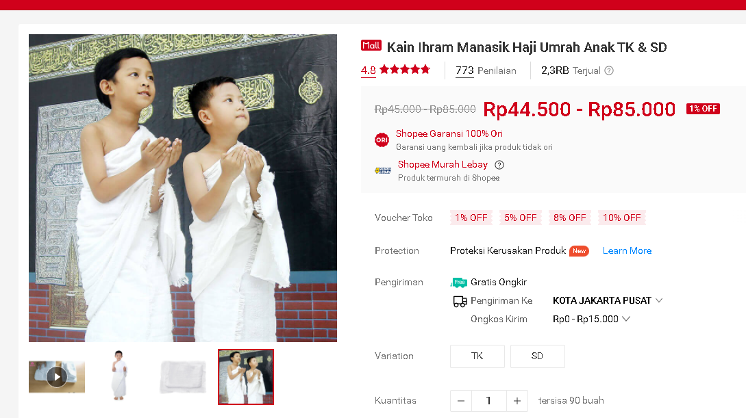 kain ihram anak TK dan SD di Shopee