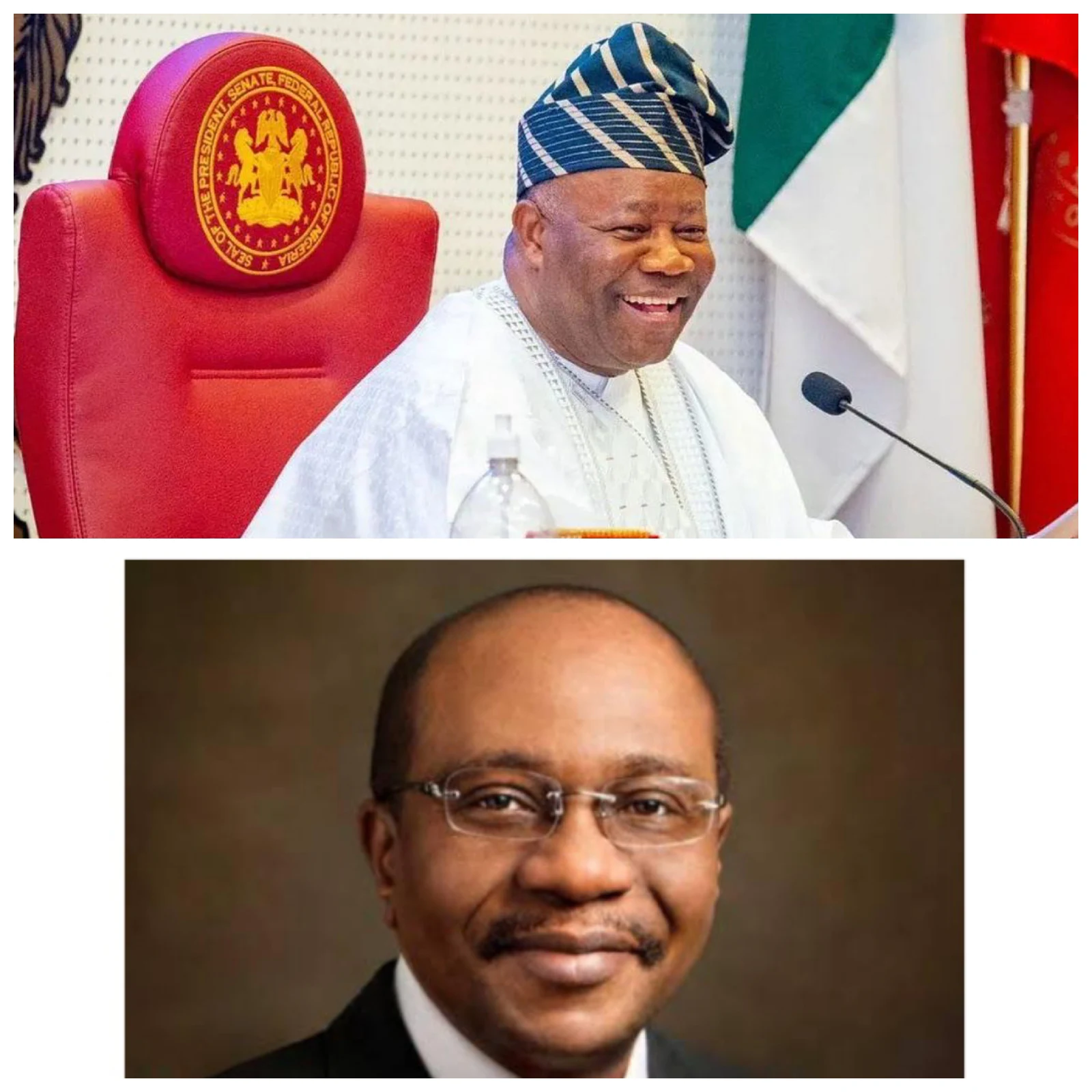 Senate President, Godswill Akpabio and Former Central Bank Of Nigeria (CBN) Governor, Godwin Emefiele