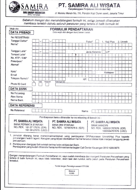 Formulir Travel Haji dan Umroh