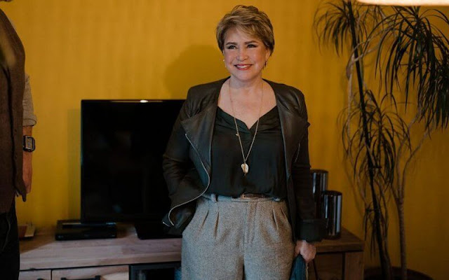 Grand Duchess Maria Teresa of Luxembourg wore a green leather jacket and wool gray trousers
