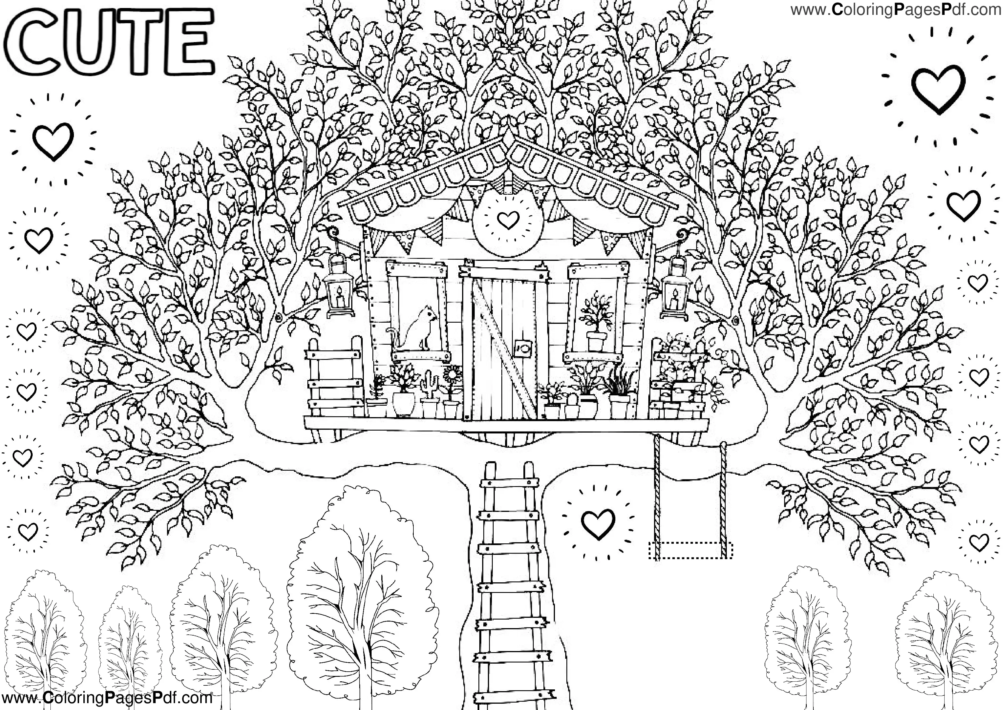 Tree coloring pages for girls