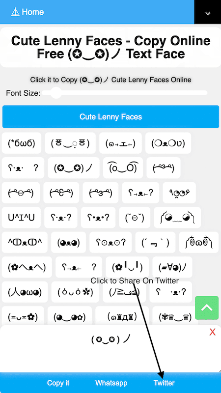 How to Share (͡o‿O͡) Cute Lenny Faces On Twitter?