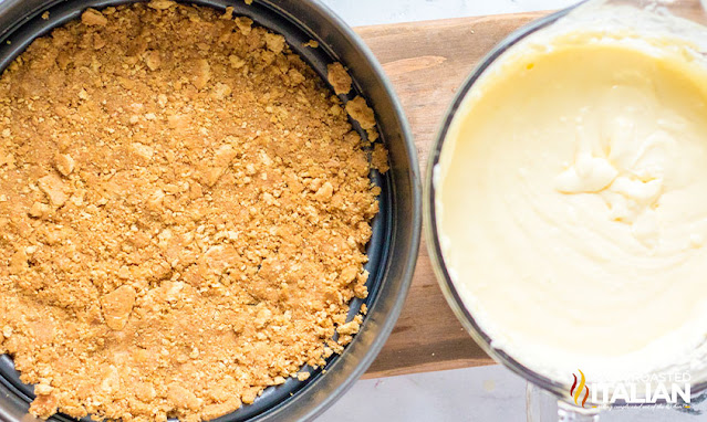 graham cracker crust for baked cheesecake in a springform pan