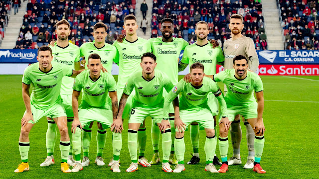 ATHLETIC CLUB DE BILBAO. Temporada 2021-22. Yeray, Dani García, Sancet, Iñaki Williams, Íñigo Martínez, Unai Simón. Óscar De Marcos, Berenguer, Unai Vencedor, Iker Muniain, Mikel Balenziaga. CLUB ATLÉTICO OSASUNA 1 ATHLETIC CLUB DE BILBAO 2 Lunes 03/01/2022, 21:00 horas. Campeonato de Liga de 1ª División, jornada 19. Pamplona, Navarra, estadio El Sadar