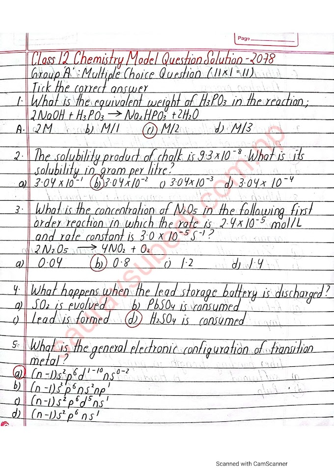Class 12 Chemistry Model Question Solution 2078 New Syllabus