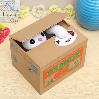 Cute Cat Automated Steal Stealing Money Saving Box Bank perfect novelty piggy bank for home and office desks hown - store