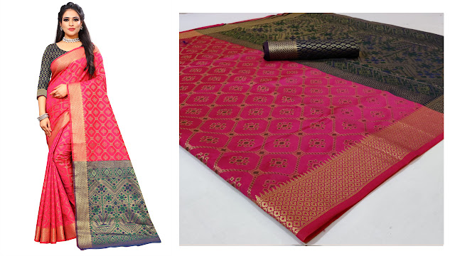 Pink Patola Silk Jacquard Weaving Rich Pallu And Brocade Blouse