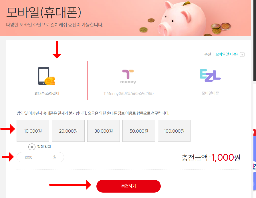 휴대폰 소액결제로 컬쳐랜드 문화상품권 구매하는 방법