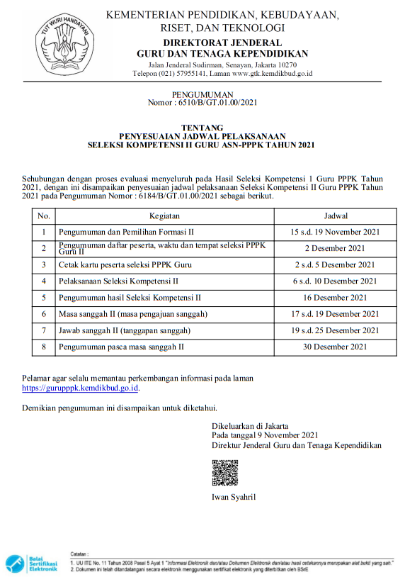 Jadwal Terbaru Pemilihan Formasi Dan Seleksi PPPK GURU Tahap 2 Tahun 2021 Pasca Evaluasi Menyeluruh