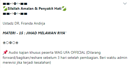 Materi 15 – Jihad Melawan Riya’