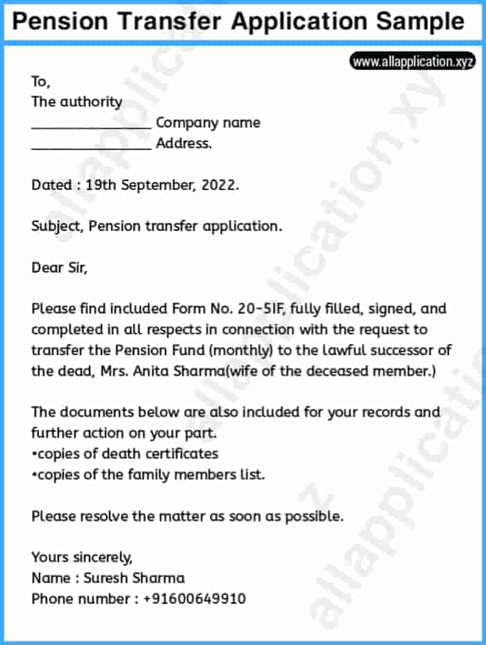 sample application letter for pension after death of husband