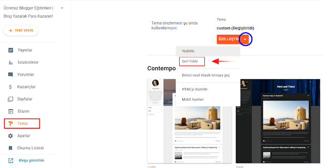 Blogger Tema Geri Yükleme Nasıl Yapılır?