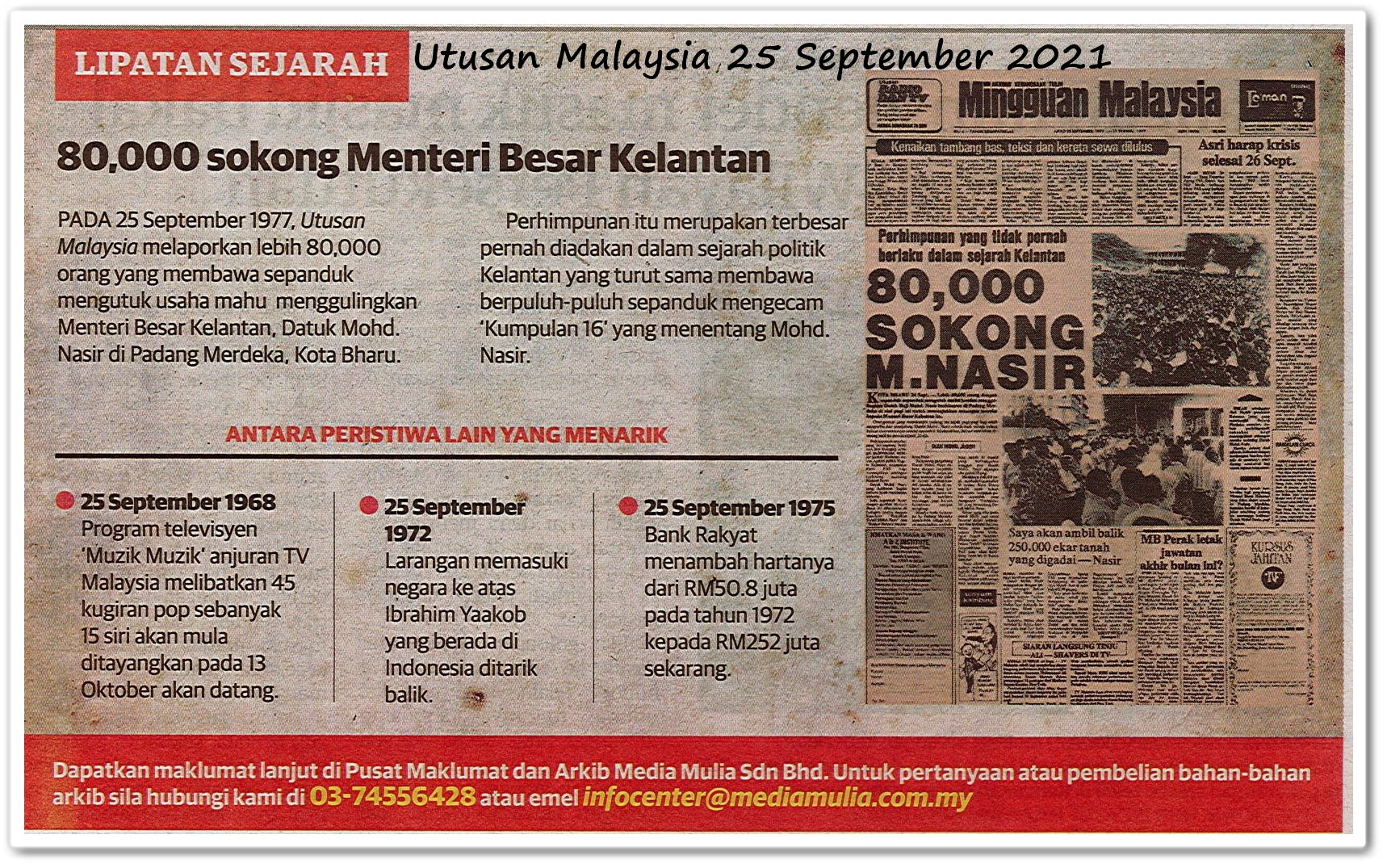 Lipatan sejarah 25 September - Keratan akhbar Utusan Malaysia 25 September 2021