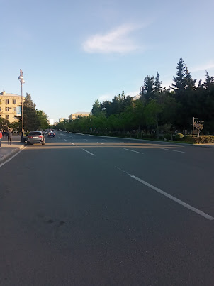 A view of the spacious clean tree lined  roads in Baku.