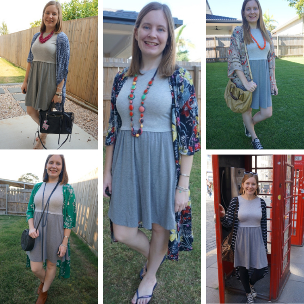 grey skater dress layered with kimonos 5 outfit ideas awayfromtheblue