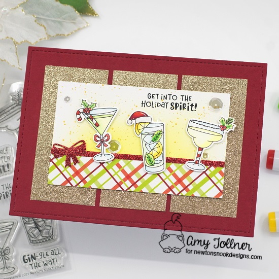 Meowy Christmas Paper Pad, Christmas Cocktails Stamp and Die Set, Pines and Holly Die Set by Newton's Nook Designs #newtonsnook #handmade