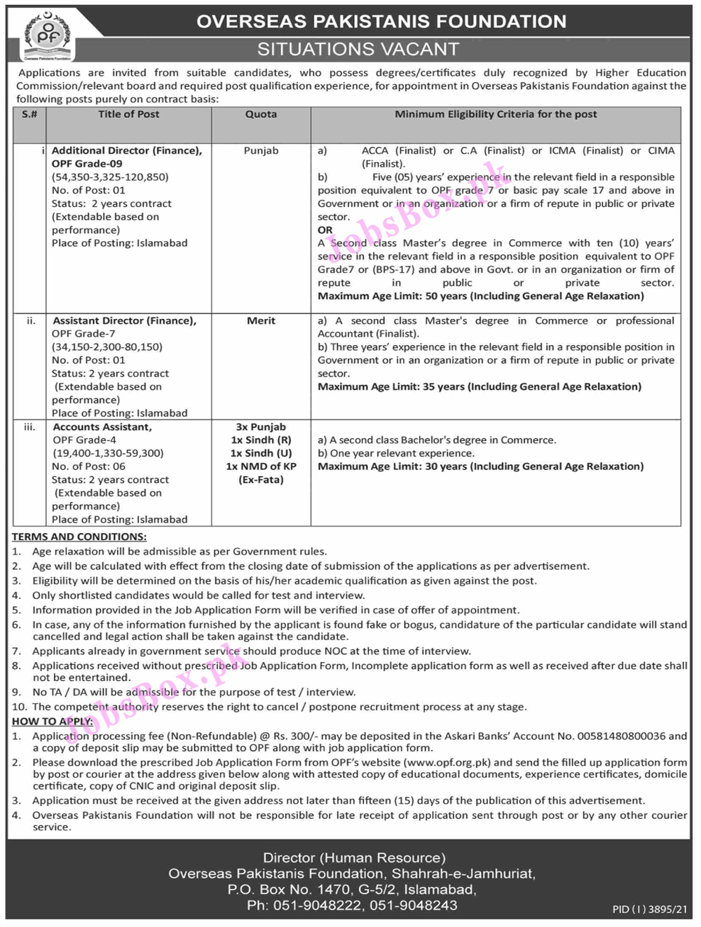 www.opf.org.pk - OPF Overseas Pakistanis Foundation Jobs 2022 in Pakistan