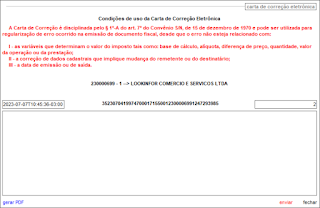 A representação visual da CC-e permite a impressão do documento. Para isso, o processo é extremamente simples: após a transmissão da CC-e, retorne ao botão outras funções e clique em carta de correção eletrônica e clique em gerar PDF. O arquivo PDF é gerado em poucos segundos e pode ser impresso em papel A4 ou salvo.