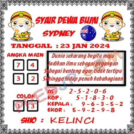 Prediksi Dewa Bumi Sdy Selasa 23-Januari-2024