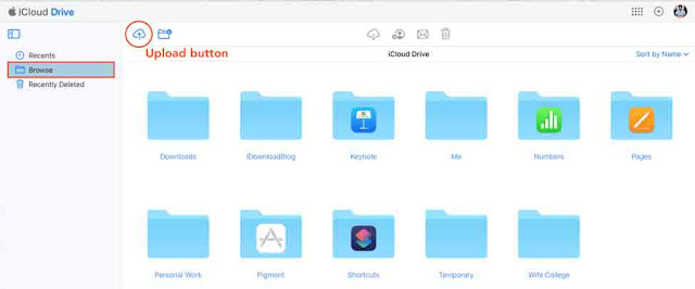 تحميل الملفات إلى iCloud Drive على الويب