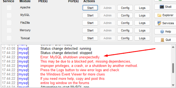 Cara Mengatasi Error: MySQL shutdown unexpectedly