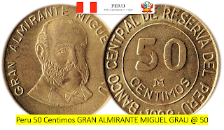 Peru 50 Centimos GRAN ALMIRANTE MIGUEL GRAU @ 50
