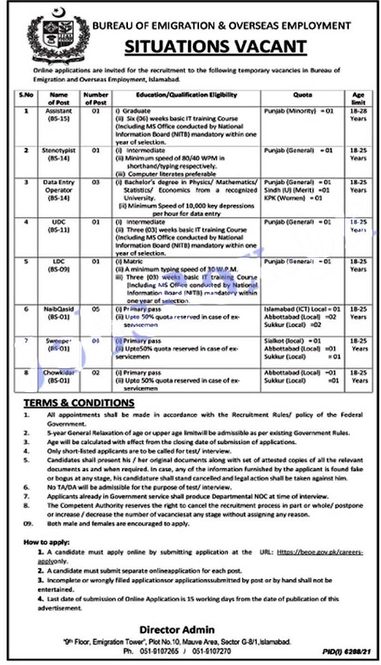 Bureau of Emigration and Overseas Employment BEOE Jobs 2022