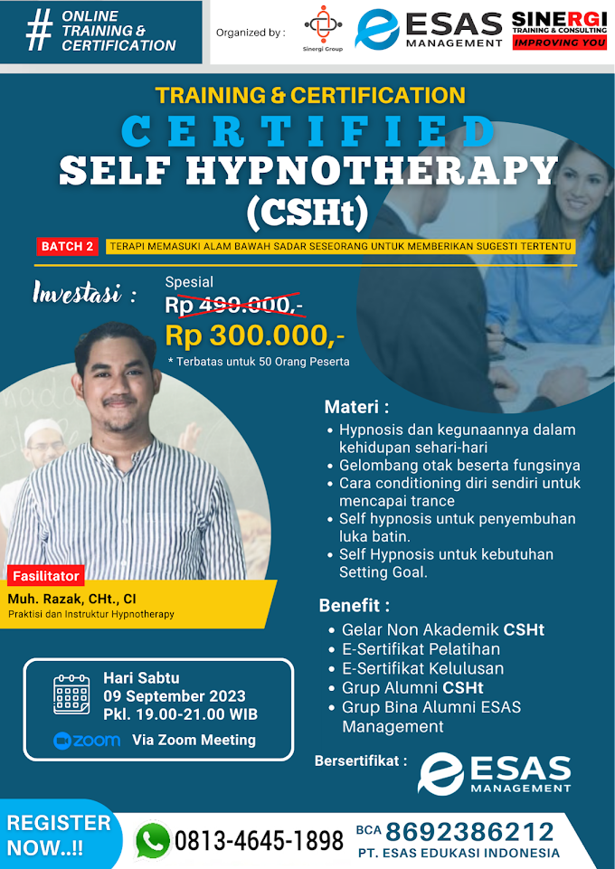 WA.0813-4645-1898 | Certified Self Hypnotherapy (CSHt) 9 September 2023