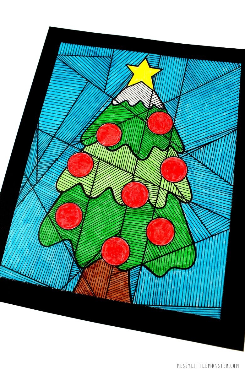 Christmas tree line art - Christmas art projects for kids