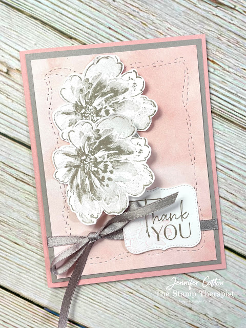 Blushing Bride and Gray Granite handmade card using Stampin' Up! Flowing Flowers stamp set.  More details on blog post and video.  Jennifer Cotton