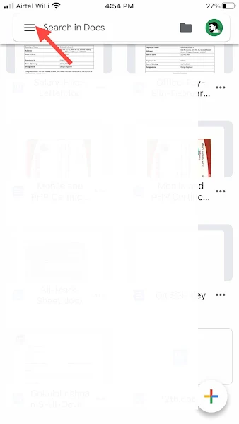 Docs Menu Options