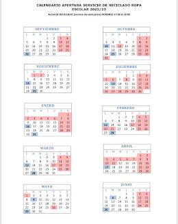 Calendario Servicio Reciclado de Uniformes