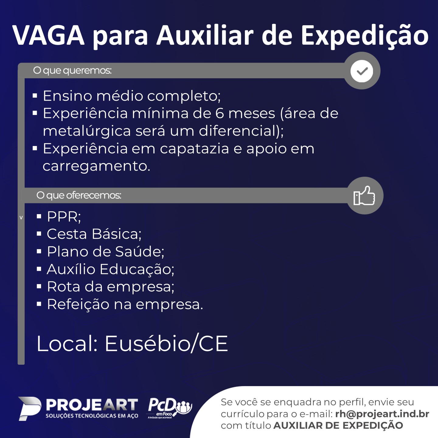 AUXILIAR DE EXPEDIÇÃO - EUSÉBIO/CE