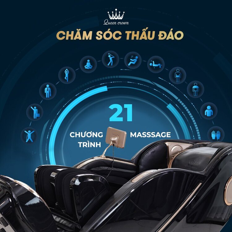 Ghế massage Queen Crown Smart A8 cung cấp 21 bài tập tự động